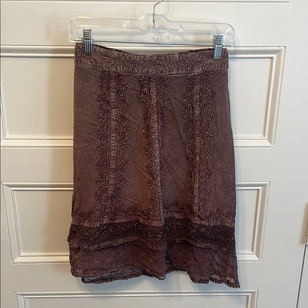Elegant Lace Trim Brown Skirt